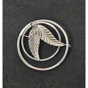 Vintage Van Dell Mid Century MCM Sterling Silver Brooch Pin Circles Leaves